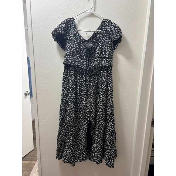 Free People Women's Medium Easy to Love Black Floral Midi Crop Top Set Outfit - Picture 3 of 8